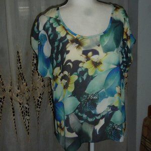 Alfani Flowery  Sheer Kimono style short sleeve dressy top sz 4